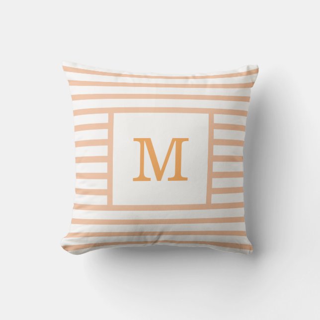 Beige en Witte Stripes Aangepaste monogram katoen Kussen (Voorkant)