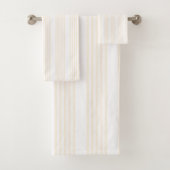 Beige en witte vijf strips bad handdoek (Insitu)