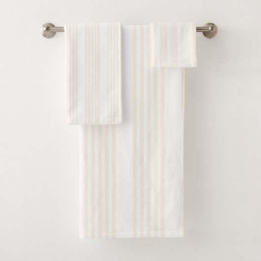 Beige en witte vijf strips bad handdoek (Insitu)