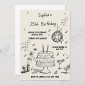 Beige en zwarte minimale verjaardagsuitnodiging kaart (Voorkant / Achterkant)