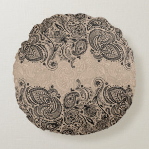 Beige en zwarte Paisley kant Rond Kussen