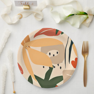 Beige esthetische tropische patroon papieren bordje