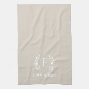 Beige Farmhouse Branch Monogram Bewerkbare kleur Theedoek