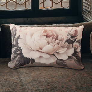 Beige Floral Boho Monogram Lumbar Sierkussen Kussen