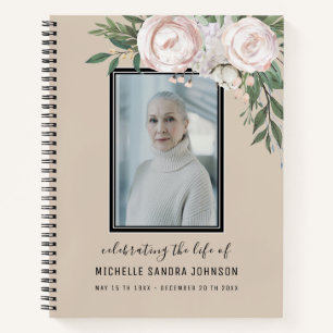 Beige Floral Photo Femme Memorial Livre d'invité