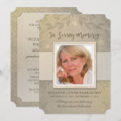 Beige Floral Photo Memorial Service Kaart (Voorkant / Achterkant)