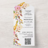 Beige Floral QR-code in één uitnodiging (Binnen)