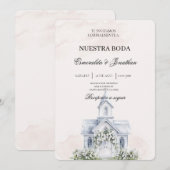 Beige Floral Spanish church Wedding Invitation (Devant / Derrière)