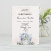 Beige Floral Spanish church Wedding Invitation (Debout devant)