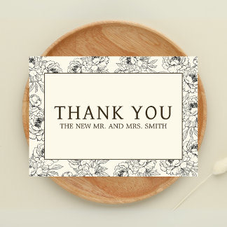 Beige Floral Wedding Bedankkaart