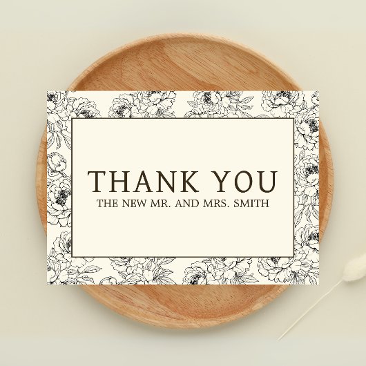 Beige Floral Wedding Bedankkaart