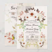 Beige Floral Wedding Invitation Kaart (Voorkant / Achterkant)