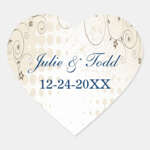  beige Floral Wedding Save the Date Hart Sticker