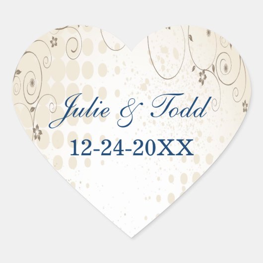 beige Floral Wedding Save the Date Hart Sticker (Voorkant)