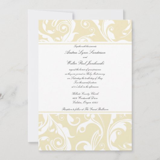 Beige Flourish Classic Wedding Invitation Kaart (Voorkant)