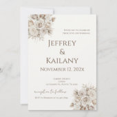 Beige Flowers Wedding Kaart (Voorkant)