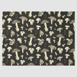 Beige Forest Mushroom Patroon op Donkerbruin Tissuepapier