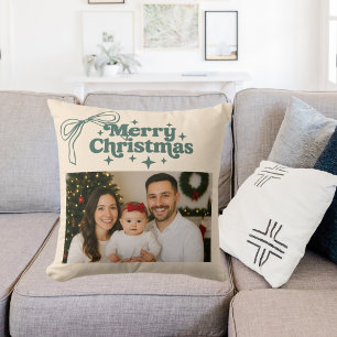 Beige foto groene boog met de hand getrokken kerst kussen
