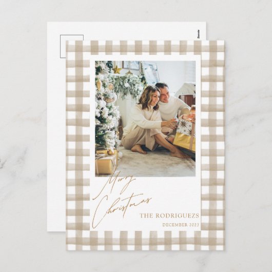 Beige Foto Kerst Briefkaart (Voorkant / Achterkant)