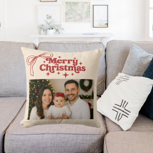 Beige foto rode boog met de hand getekend Kerstmis Kussen