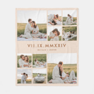 Beige Fotocollage Huwelijksjubileum Datum Fleece Deken