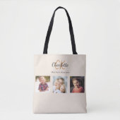 Beige fotocollage monogram draagtas (Voorkant)