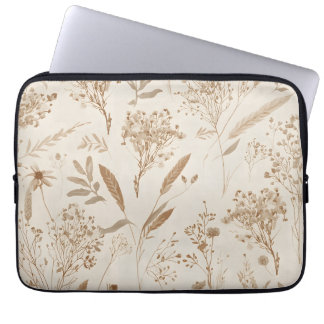 Beige Gedroogde Bloem Botanisch Laptop Sleeve