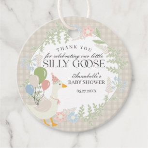 Beige Gekke Goose Floral Gingham Baby shower Bedankjes Labels