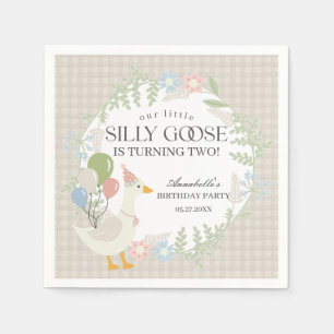 Beige Gekke Goose Floral Gingham Verjaardag Servet