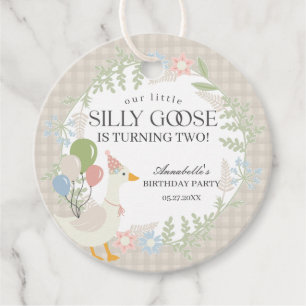 Beige Gekke Goose Floral Gingham Verjaardagsfeest Bedankjes Labels