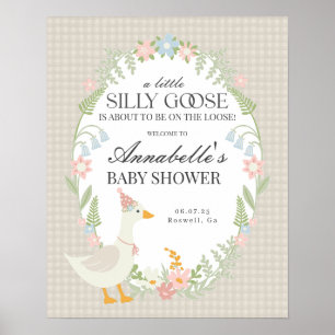 Beige Gekke Goose Gingham Baby shower Welkomstbord Poster
