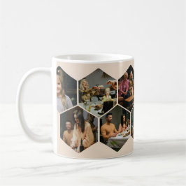 Beige Geometric Hexagon Photo Collage Coffee Mug Koffiemok