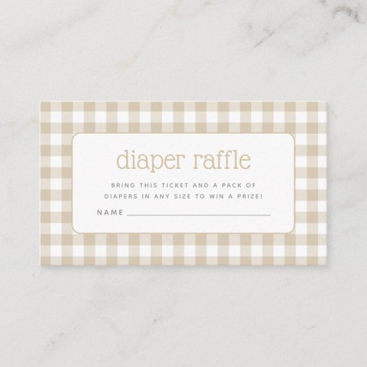 Beige Gingham Baby shower Luier Raffle Informatiekaartje (Voorkant)
