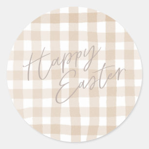 Beige gingham check patroon gelukkig Pasen Ronde Sticker