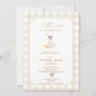 Beige Gingham Kleine Gans Bruine Strik Baby Shower Kaart