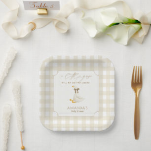 Beige Gingham Little Goose Boeken voor Baby Papieren Bordje