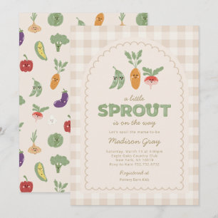 Beige Gingham Little Sprout op de Weg Baby shower Kaart
