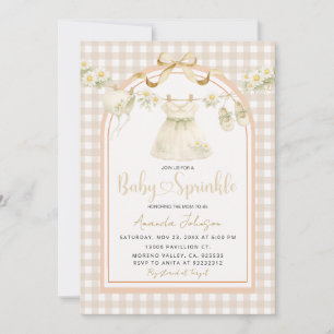 Beige Gingham Madelijn Waslijn Baby Sprinkle Kaart