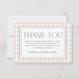 Beige Gingham Neutral Baby shower bedankkaart Kaart
