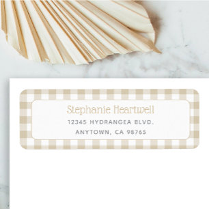 Beige Gingham Neutrale Baby Shower Retouradres Etiket