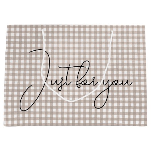 Beige Gingham Print Groot Cadeauzakje (Voorkant)