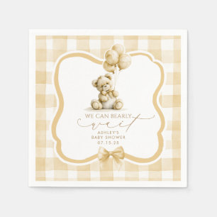 Beige Gingham Teddybeer Neutrale Baby Shower Servet
