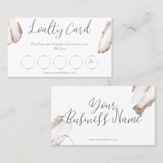 Beige & Gold Business Loyalty Kaart (Voorkant / Achterkant)