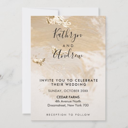 Beige Gold Calligraphy Invitation Kaart (Voorkant)