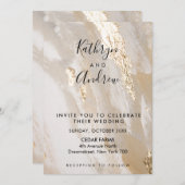 Beige Gold Calligraphy Wedding Invitation Kaart (Voorkant / Achterkant)