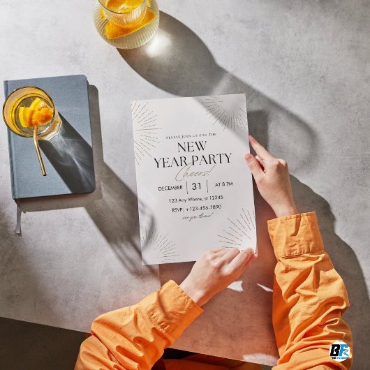 Beige & Gold Elegant New Year Party Invitation 