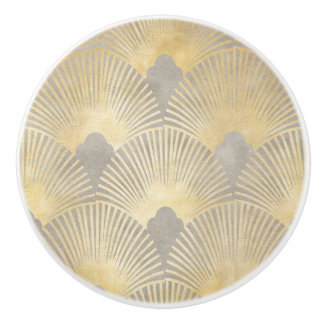 Beige gold, fan pattern, Art Deco, vintage pattern Keramische Knop