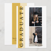 Beige Gold Lineair Afstuderen Aankondiging Kaart (Voorkant / Achterkant)