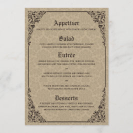Beige Gothic Victoriaans Damask Wedding Menu Cards