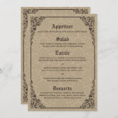 Beige Gothic Victoriaans Damask Wedding Menu Cards (Voorkant / Achterkant)